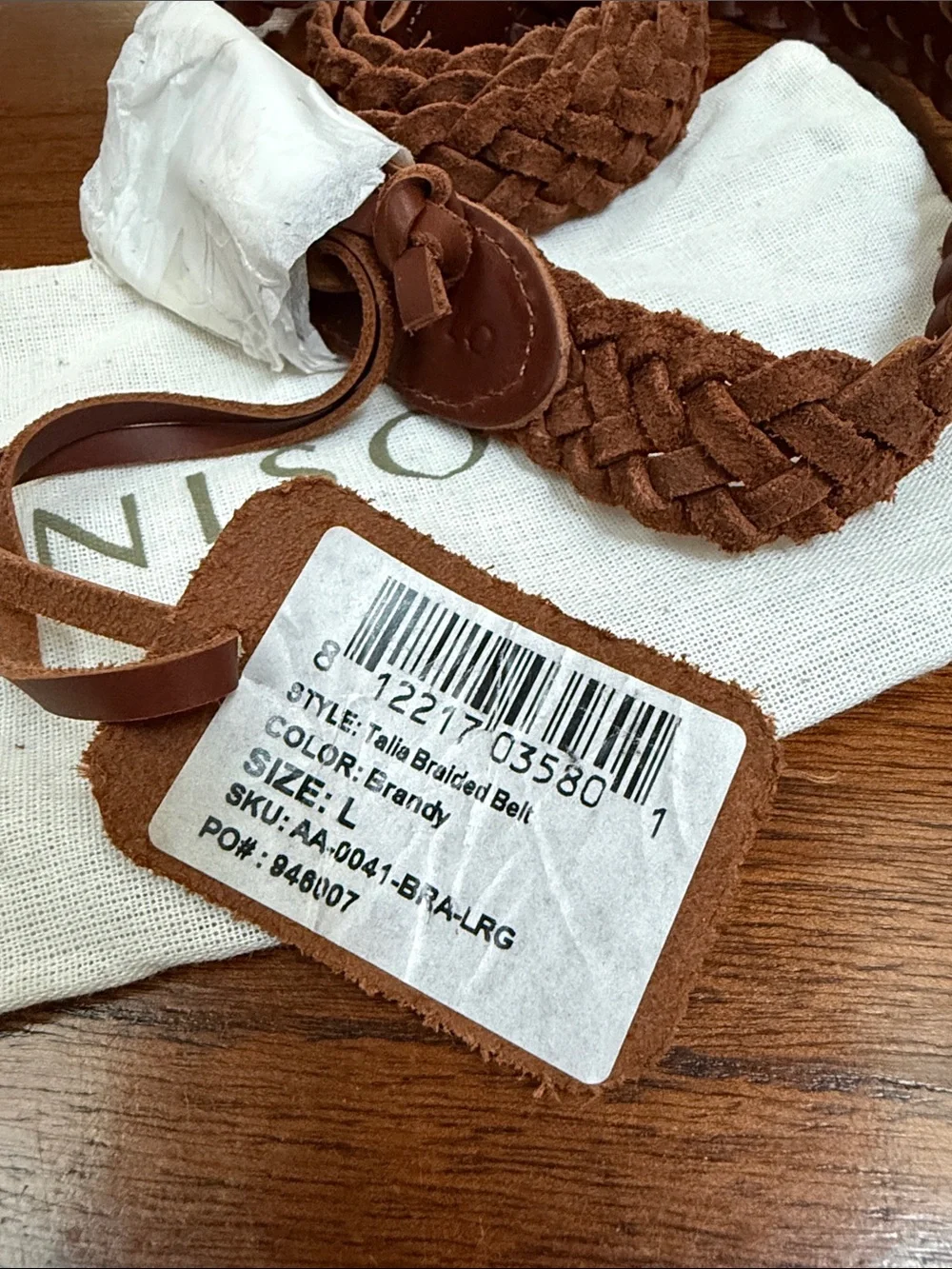 Nisolo Talia braided leather belt brandy size L
